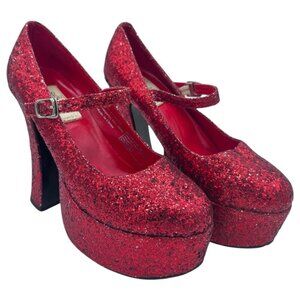 Sexy Dorthy Wizard Of Oz Chunky Heels Red Glitter Sparkle Platform Size 7 Rubies